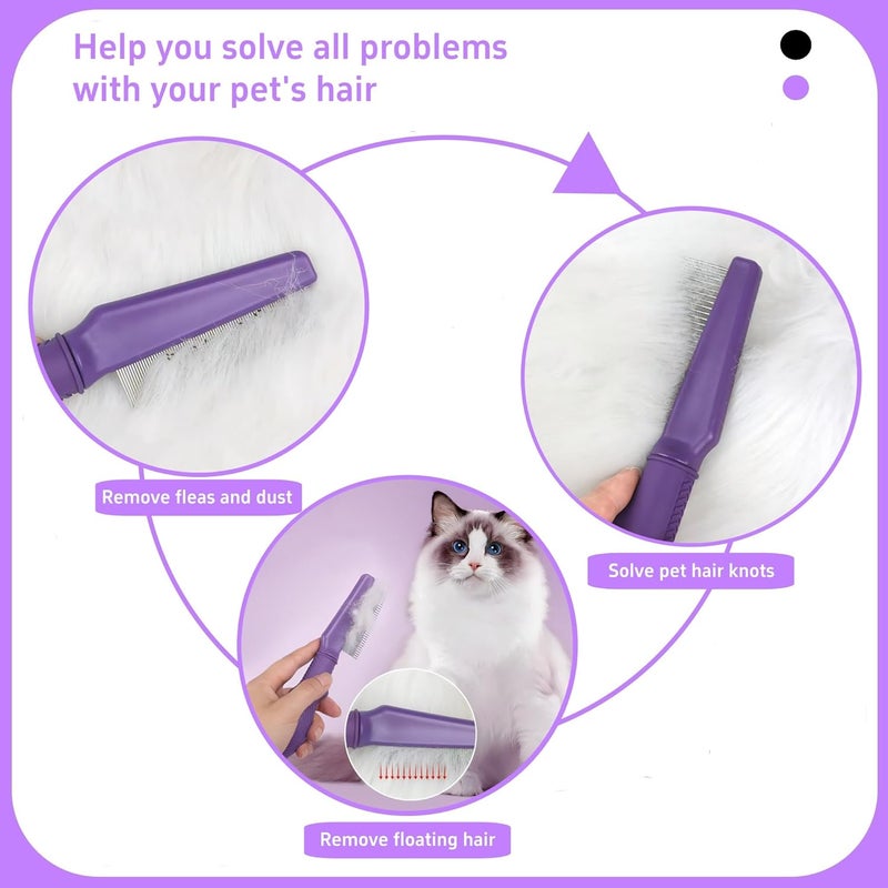 TemApex 3PCS Pet Comb for Grooming Long & Short Haired Cats & Dogs With Stainless Steel Metal Teeth for Removes Tangles & Flea, Non-Slip & Anti-Static Rubber Handle, Safe & Gentle - Image 3